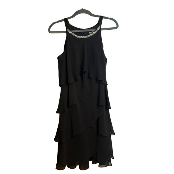 SLNY Black Cocktail Dress | Pearl Neckline, Sleeveless, Size 12 Night Out Classy - Picture 2 of 5